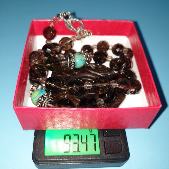 Impressive Vintage 925 Silver Natural Brown Jade Double Phoenix Amulet Necklace - Picture 12 of 12